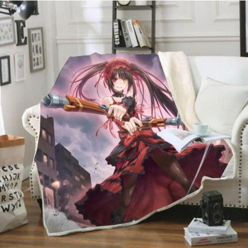 Tokisaki Kurumi Funny Character Blanket 3D Print Sherpa Blanket on Bed Home Textiles Dreamlike Style 05