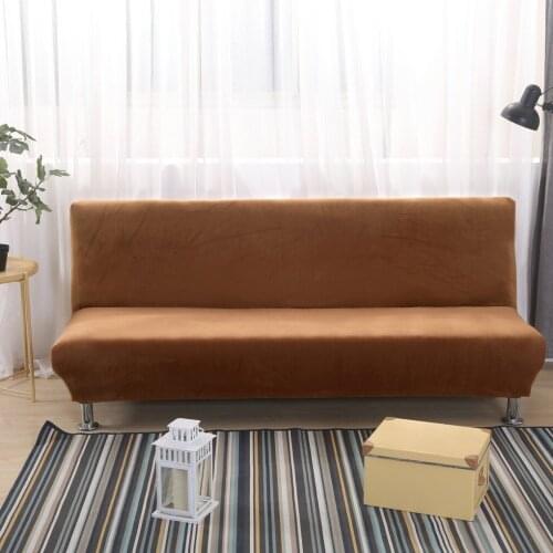 Plush Velvet Armless Sofa Slipcover Stretch Folding Bed Covers Solid Color Decorative Wear Resistant Cushion Furniture Protector