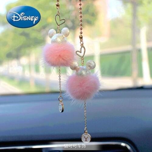 Disney Mickey Mouse Minnie Car Pendant Rear View Mirror Car Pendant Car Hair Ball Letter Pendant Car Pendant