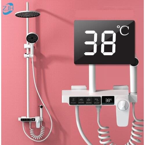 Luxury White Display Thermostatic Shower Faucet Set Rainfall Shower Mixer Tap Bathtub Shower Mixer High-quality