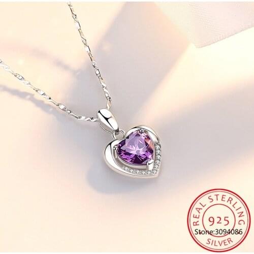 Silver 925 Necklace Women Girlfriend Wife Gift Jewelry Love Heart Zircon Crystal Pendant Necklace Colar de Prata GN9