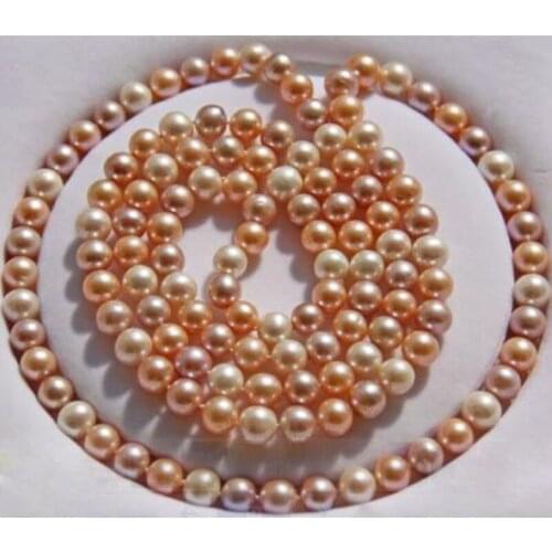 Gorgeous AAA9-10mm freshwater round multicolor pearl necklace 48"925silver