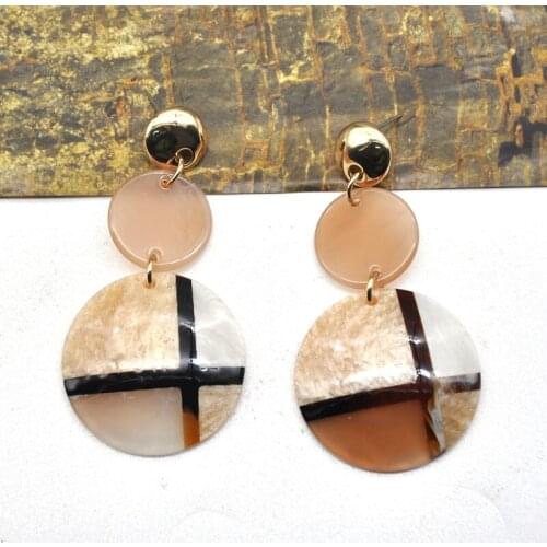 Vintage Big Acrylic Drop Earrings for Women Statement 2020 Stitching Color Geometric Round Dangle Earrings Fashion Jewelry