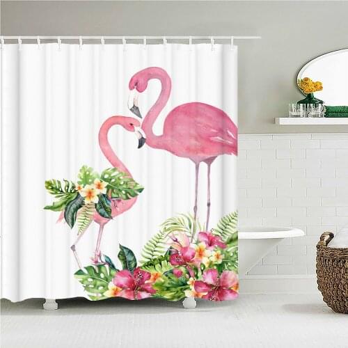3D Flamingo Print Shower Curtain Set With Hooks Nordic Style Pink Birds Flower leaves Waterproof Fabric Home Bathroom Curtains