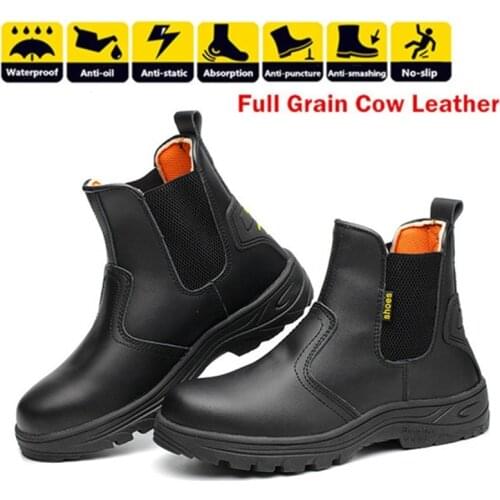 HMXO Cowhide Breathable Steel Toe Safety Shoes for Men and Women Off-Road Hiking Outdoor Sports Boots Construction Site Shoes