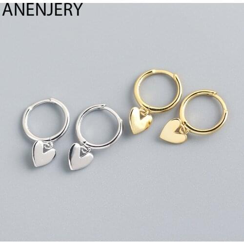ANENJERY 925 Sterling Silver Mini Heart Earrings For Women Simplicity French Cute Hot Selling Party Jewelry