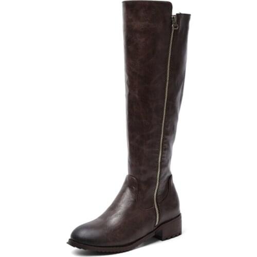 Women Knee High Boots Autumn Winter Black Plush Warm High Heel Long Riding Boots Ladies Plus Size 34-48 Motorcycle Boots 61-38