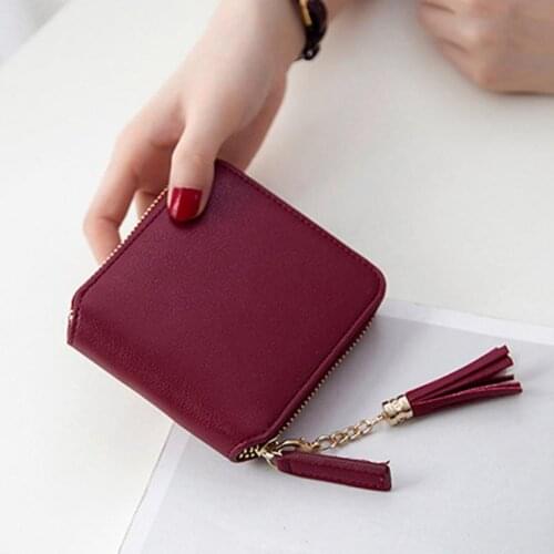 Women Wallet Leather Square Zipper Small Card Holder Handbag Tassel Pendant Money Clutch Bag Women Purses Coin Holders