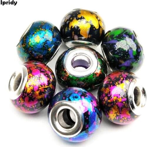 10Pcs/lot 15mm Glass Murano Large Hole Bead Bracelets with Silver Brass Cores European Charm fit Necklace
