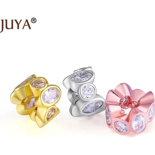 10 Pieces Small 10MM Spacer Beads For Handmade DIY Jewellery Making Bracelets Accessories Inaly AAA Cubic Zirconia Copper Metal