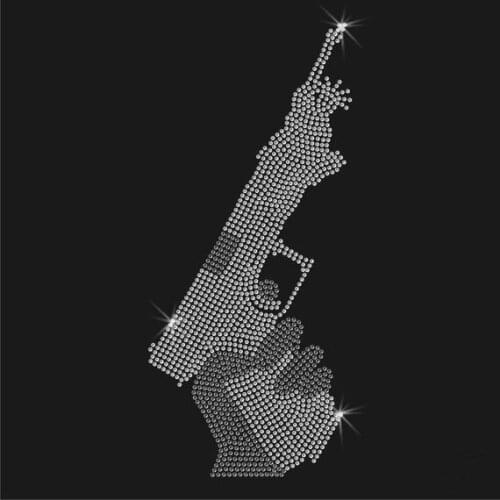 2pc/lot Statue Liberty Gun Iron On Bling Transfer designs iron on transfer rhinestones hot fix sticker for shirt