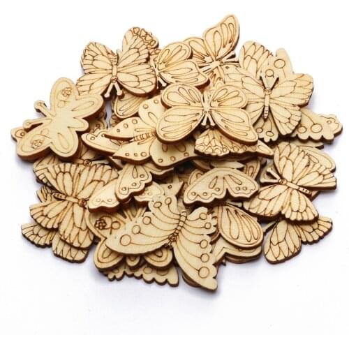 20pcs Mix Natual Butterfly Shape Wooden Scrapbooking Painting DIY Craft Wood Slices Home Decoration Handmade Accessories