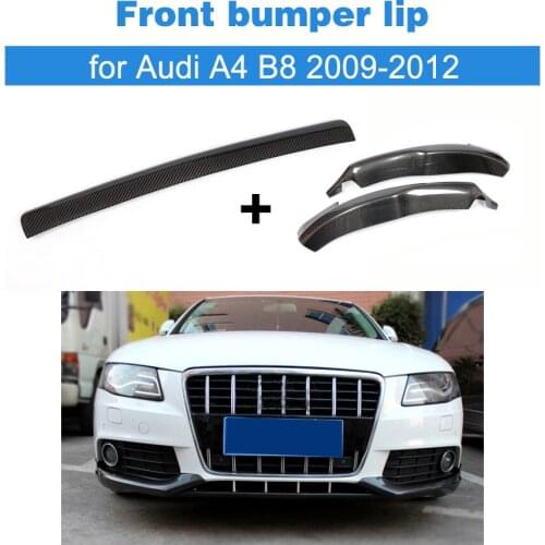 Carbon Fiber Front Bumper Spoiler Front Bumper Lip Center And Apron Splitters for Audi A4 B8 2009 - 2012 3PCS
