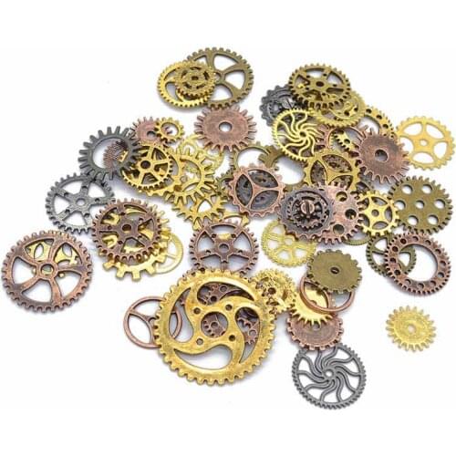 30g/lot Tibetan Antique Bronze Gold Color Steampunk Charms Mixed Size Steampunk Pack Alloy Charm Pendant for DIY Jewelry Finding