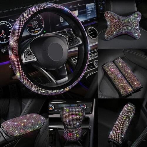 35% Hot Sales!!!! Rhinestones Car Steering Wheel Gear Shift Cover Pad Auto Interior Accessories