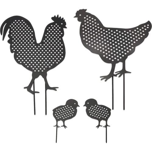 4Pcs/Set Acrylic Hen Chicken Yard Art Creative Lawn Stakes Easter Decoration Waterproof Black Yard Decor Ornament
