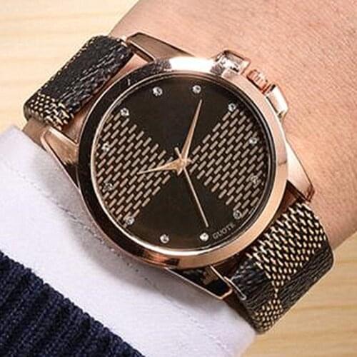 2021 New Geneva Casual Men Women Watch Fashion Plaid Leather Rose Gold Dial Quartz Clock Ladies Dress Wristwatch Zegarek Damski