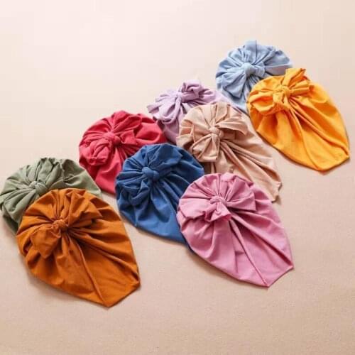 Cotton Hair Bow Knot Baby Turban Hat Big Ear Knot Toddler Beanie Headwraps