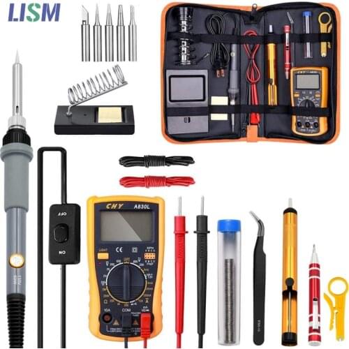 60W Electric Soldering Iron 220V 110V Temperature Adjustable Solder welding iron tool kit heater soldering tips Desoldering Pump