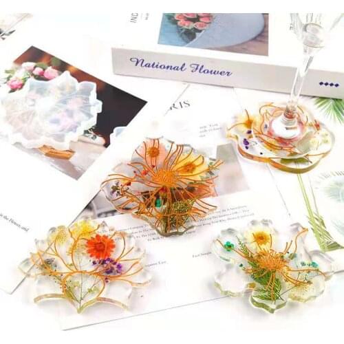 Glitter Flower Epoxy Silicone Mold DIY Coaster Decoration Jewelry Making and Accessories Home Use Tools 4-Piece Set