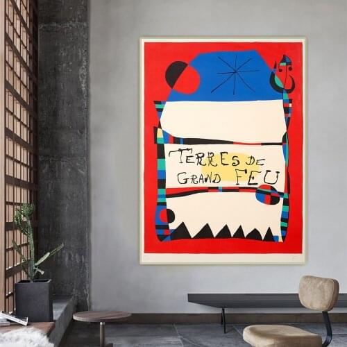 Holover Canvas Oil Painting Joan Miro"Lands Of Great Fire Exhibition"Surrealism Aesthetic Poster Backdrop Home Room Decoration