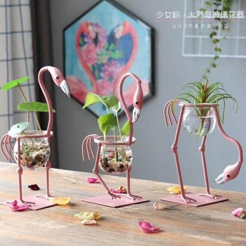 Ins hot Flamingo Nordic vase small fresh ornaments hydroponic transparent glass containers living room green rose plant glass