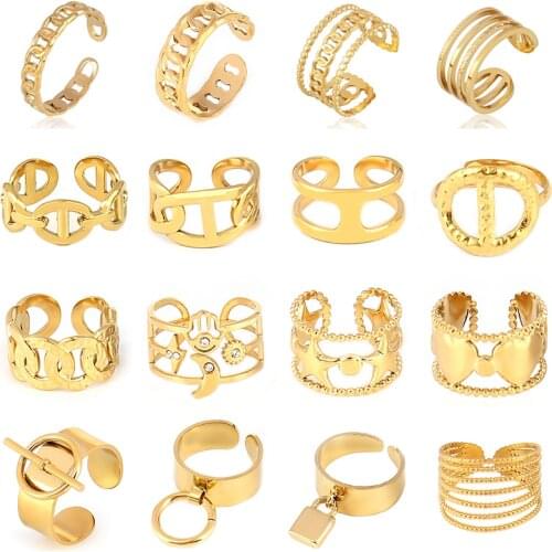Stainless Steel Rings For Women Exaggerated Retro Charms Chain Ring Simple Open Finger Rings Personality Pig Nose Rings Jewelry