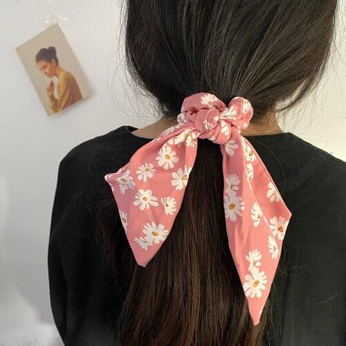 Korean Fashion Girls Cute Floral Printting Flower Headband Hair Accesories Scarf Hairbands for Women Vintage Ponytail Scrunchie