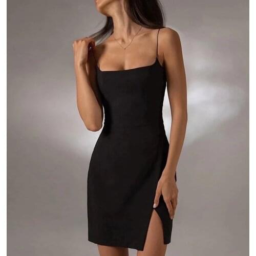 Summer Sexy Party Clubwear Mini Dress Female Low-Cut Slim-fit Solid Color Sleeveless Spaghetti Strap Pencil Dress for Daily