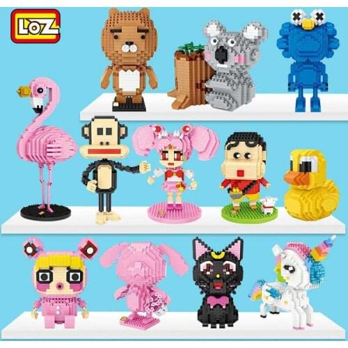 LOZ Mini Diamond Blocks Unicorn Anime Action Figure Cartoon animal Pink Panther Flamingo Educational Bricks DIY Toy for Children