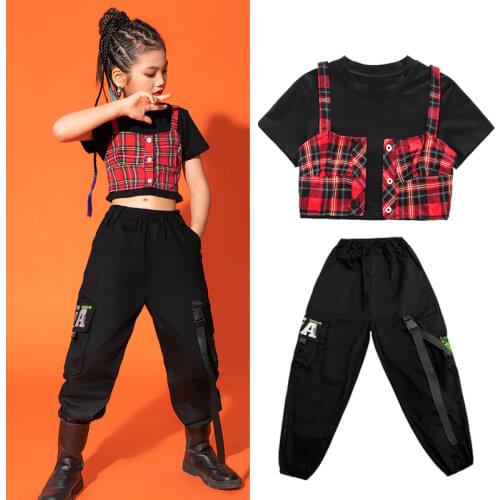 2021 Jazz Performance Clothes Yellow Shirt Black Loose Pants Hiphop Suit Girls Rave Clothes Modern Dance Hip Hop Clothes DN6791
