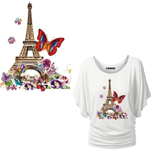 Fashion Paris Tower Thermal Iron On Transfer Patch Badge Heat Vinyl Transfer For Clothes T shirt Flower Stickers Washable DIY
