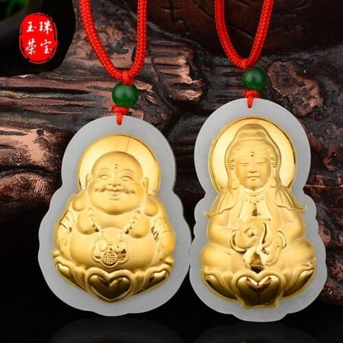 Fashion guanine Jades Buddha Pendant Gold and Big-bellied Maitreya Buddha Quality Necklace Pendant