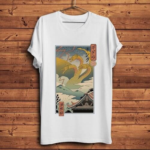 Japan traditional ukiyo-e dragon kaiju funny t-shirt homme summer new short t shirt men white casual tshirt unisex streetwear