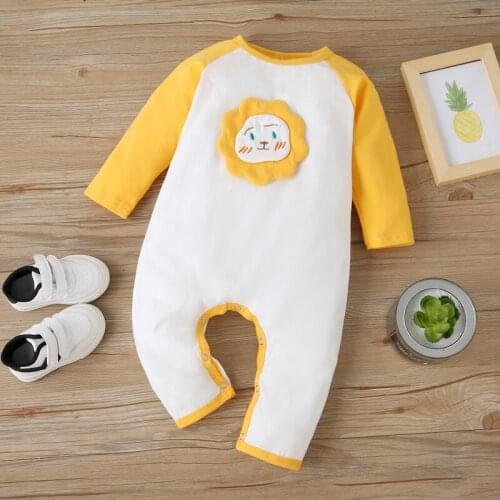 New Winter Baby Boy Clothes Cotton Cute Cartoon Animal Lion Patchwork Long Sleeve Baby Boy Romper Casual Baby Girl Clothes 0-18M
