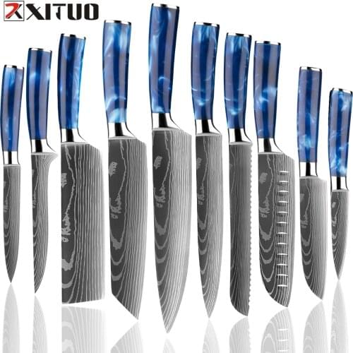 XITUO Chef knife kitchen knives Santoku knife Resin handle Laser Damascus Steel pattern Sharp Cleaver Slicing knife Best gift