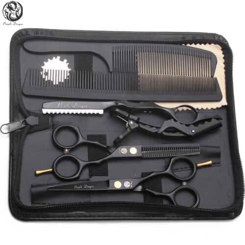 Suit 5.5" 16cm JP Stainless Purple Dragon Black Cutting Shears Thinning Scissors Hairdressers Shears Salon Hair Scissors