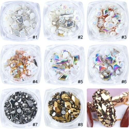 Multi Shapes AB Holographic Rhinestones Imitation Pearl Beads Jewelry Nail Art 3D Jewelry Decals Decorations Flat Back Gems Set