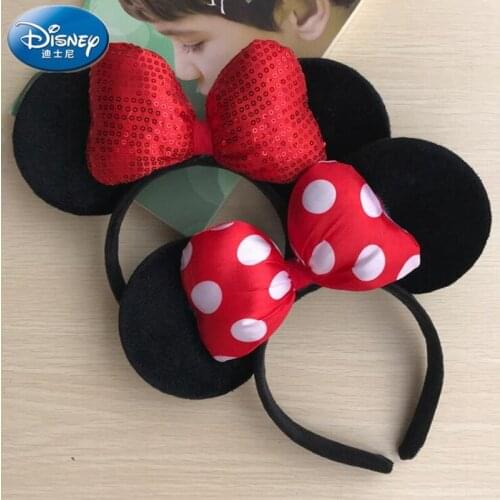 Disney Cartoon Minnie Mouse Headdress Hair hoop Mickey Head Ears Girls Hair Bands Princess Head Hoop Plush Toys Kid Gift