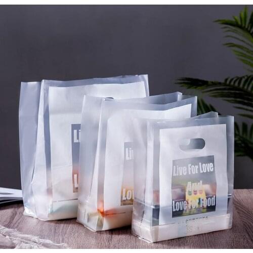 50pcs Plastic Gift Bags Thick Portable Storage Shopping Handbag Food Packaging Transparent Cake Pizza Gifts Packaging Bags