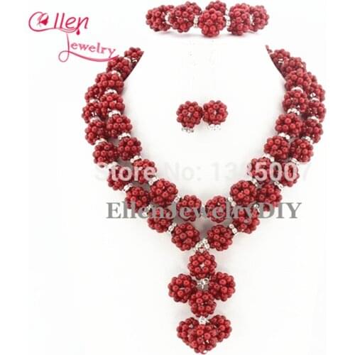Stunning Latest Red Coral Jewelry Set Nigerian Wedding Gift african beads Bridal Jewelry Sets WS1325