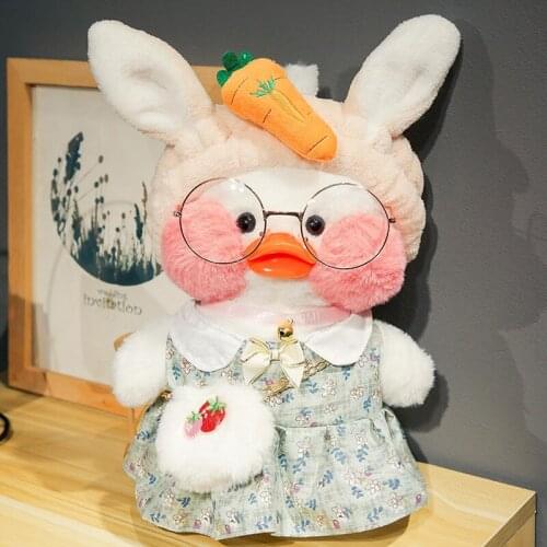 Carrot Headband Cyan Clothes Strawberry Bag Hoodie Hyaluronic Acid Duck with Glasses Hat Plush Toy Stuffed Soft Birthday Gift