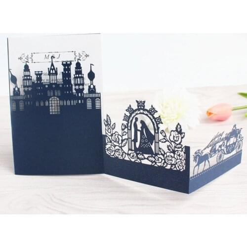 3D Wedding Invitations Castle Pumpkin Coach Laser Cutting Invite Card Blue Pink White Party Supply Customized Printing