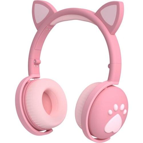 Cute Cat Earphones Bluetooth 5.0 Wireless Game Headphone Colorful LED Stereo Foldable Headphone For Girls Bluetooth Headphone