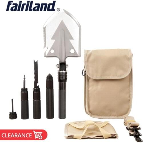 Outdoor multifunction tool kit 2019 hot selling rescue shovel aluminum alloy handle camping Folding Shovel with flashlight