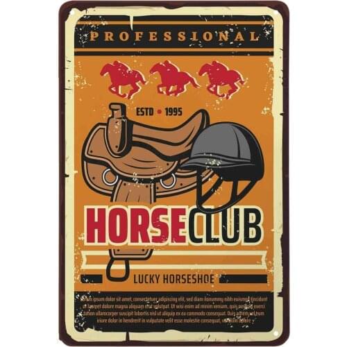 Horse Club Vintage Style Metal Sign Iron Painting for Indoor & Outdoor Home Bar Coffee Kitchen Wall Decor 8 X 12 Inch