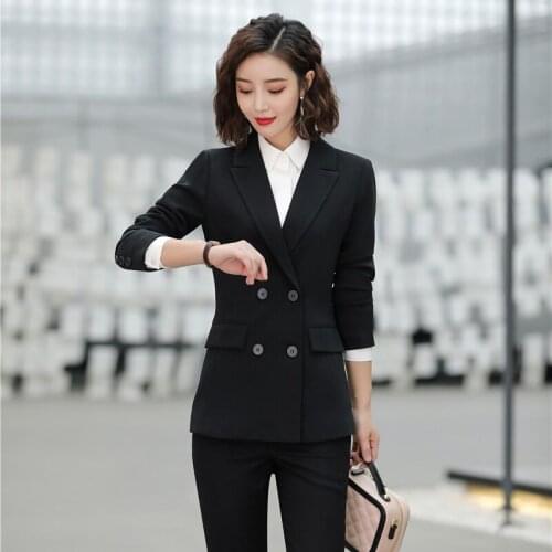 High Quality Formal Women Blazers and Jackets Black Long Sleeve Office Ladies Work Clothes Double Breasted