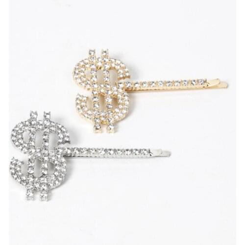 Dollar sign hair clips Luxury Glitter Rhinestone Bobby Pins Funny Letters Dollar Sign Hair Clips Posterior Side Bangs Party