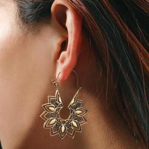 Tocona Ethnic Flower Gold Silver Color Hollow Mandala Drop Dangle Earrings For Women Boho Tribal Geometric Jewelry Gift 6744
