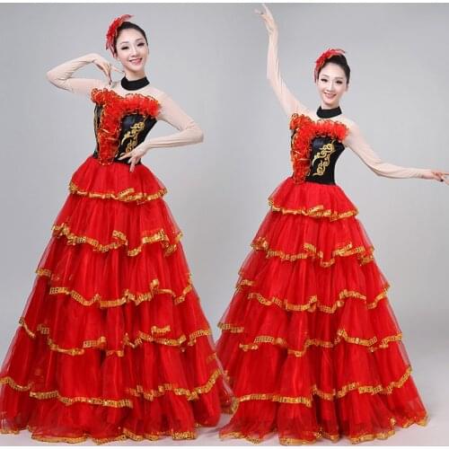 Spanish Dance Costumes For Women Flamenco Dance Big Swing Skirt Belly Dance Dress Spanish Clothing Chorus Stage Dancewear DL5728